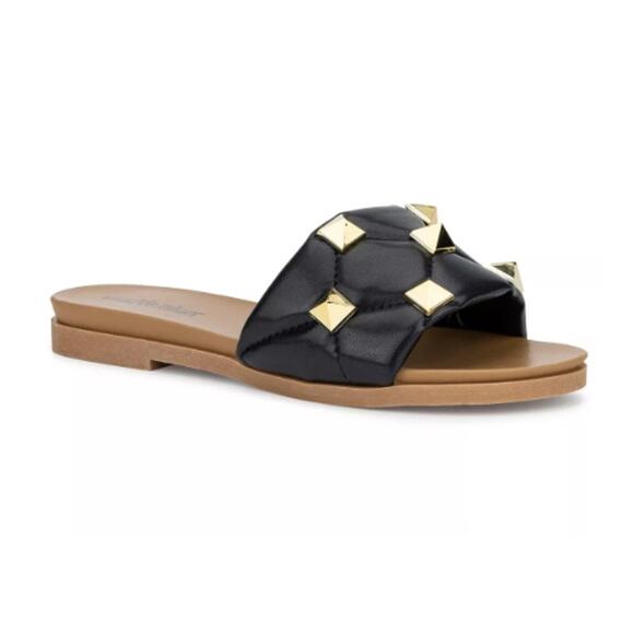 New Olivia Miller Women's Black/Gold Skylar Studded Slide Sandals Size 7 - Picture 9 of 9